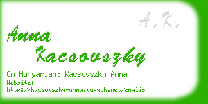 anna kacsovszky business card